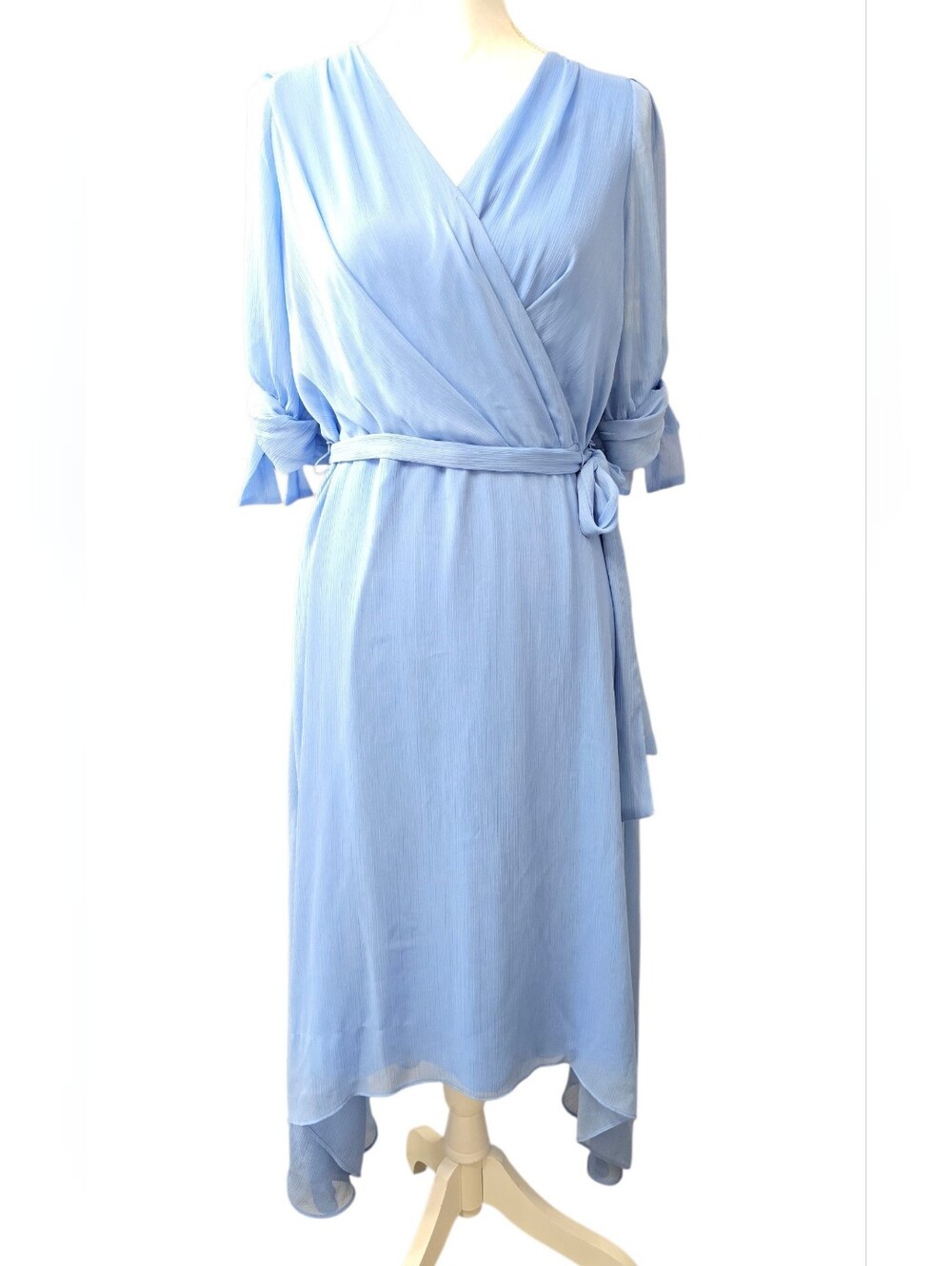 DKNY Flutter Sleeve Faux Wrap Midi Dress Blue 14 Like New